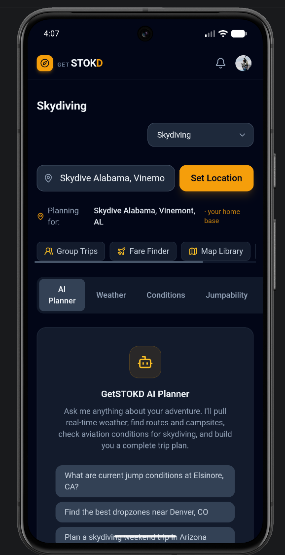 GetStokd AI Planner screen